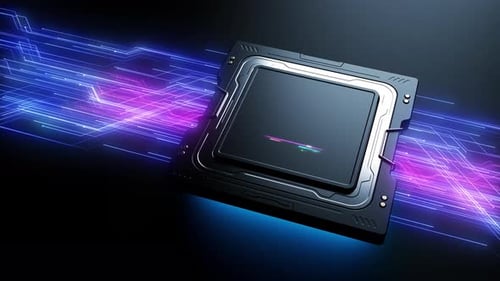 central processing unit with the appearance effect on the lid . animation in computer technology