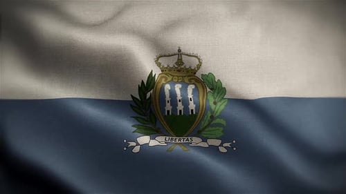 Waving Flag of San Marino with Coat of Arms