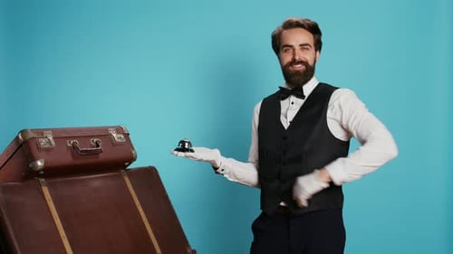 Hotel Concierge Shows Service Bell