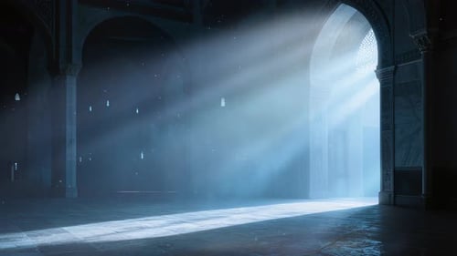 Islamic Ramadan Background, Radiant Light Emanating From An Islamic Arch Illuminating The Mosque 02