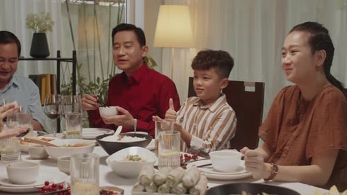 Family Meal Together at Home Celebrating