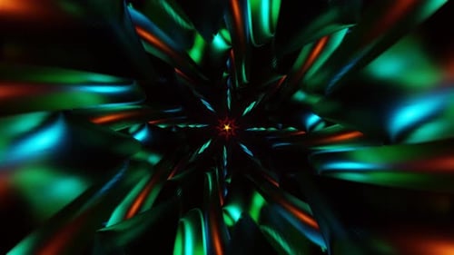 Abstract Neon Vortex Tunnel with Glowing Starburst and Metallic Kaleidoscope