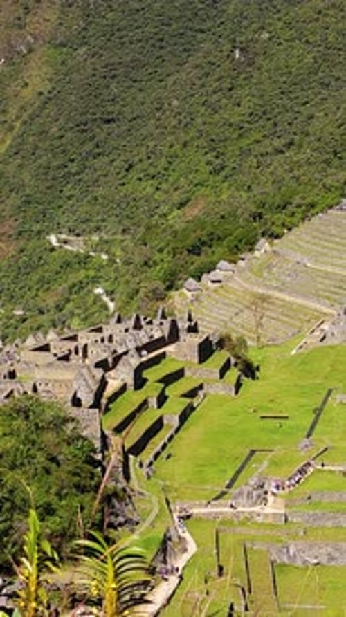 Aerial Vertical View of Picchu from Huchuy Picchu Mountain, Peru