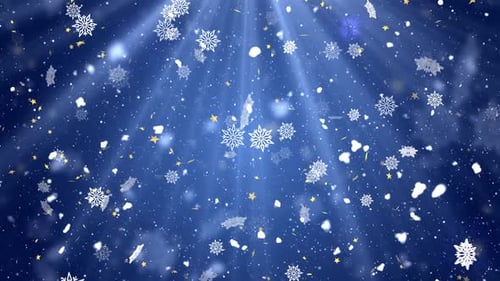 Animated Christmas Snowflakes and Stars Falling Blue Background