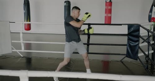 Young Adult Man Training in Boxing Ring