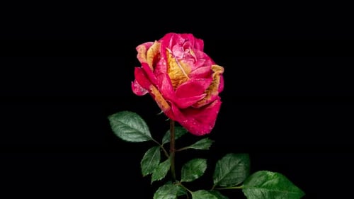 Time lapse of wilting pink rose on black background