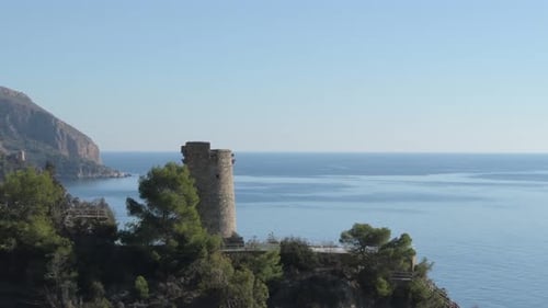 Picturesque Stone Tower Overlooking the Blue Ocean