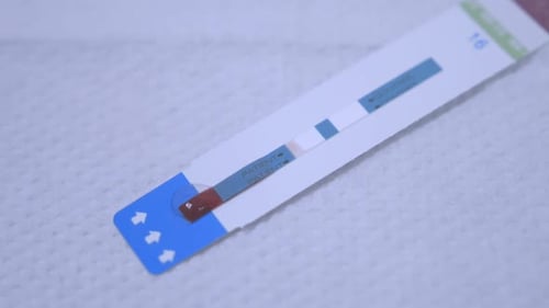 Close up of test strip for medical diagnostics
