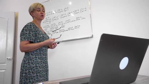 Woman Teaching Math in Front of Whiteboard
