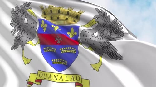 Waving Saint Barthélemy Flag with Coat of Arms Animation