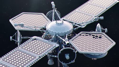 Zoom sur un satellite d'observation futuriste dans l'espace
