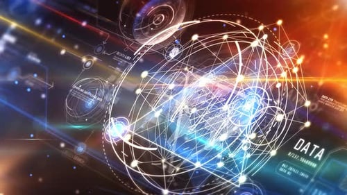 Futuristic Digital HUD Interface with Global Data Network Animation