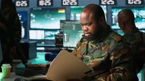 Military Personnel Working in High-Tech Control Center