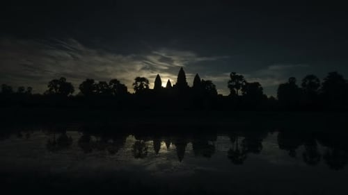Dramatic Angkor Wat sunrise with no people.