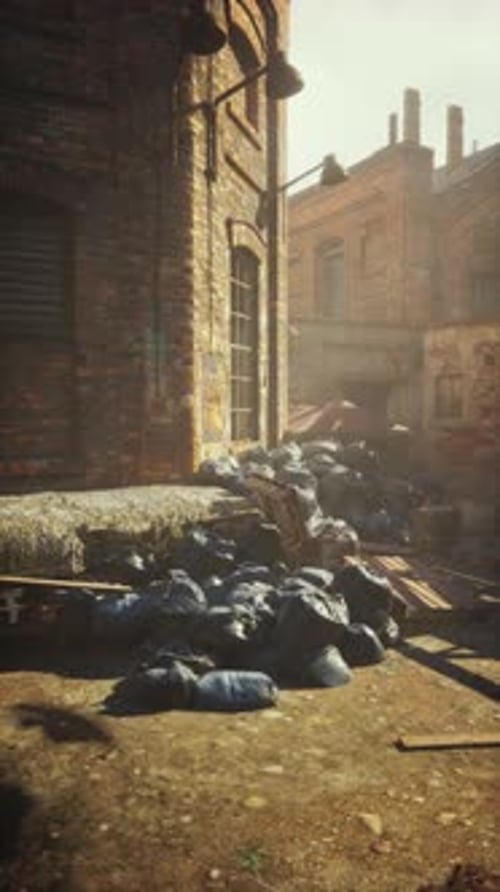 Sunlit Abandoned Factory With Debris Vertical