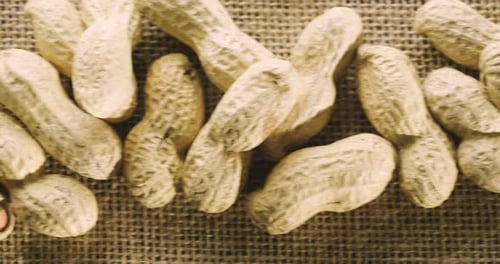 Macro shot, peanuts and a drop of oil falling on them, as a symbol of a genuine peanut oil and goo