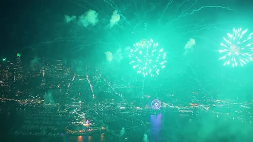 Aerial Fireworks Display Over San Francisco on July 4 Independence Day Night