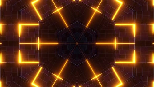 Hexagone lumineux dynamique avec animation de motifs de carreaux géométriques