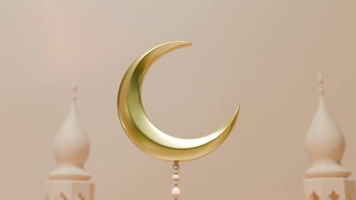 Animated Golden Crescent and Mosque for Ramadan and Eid Celebrations