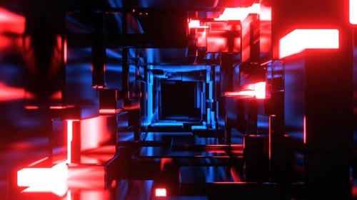 Blue And Red Infinite Strobe Sci Fi Corridor Made Of Metal Blocks Background VJ Loop In 4K