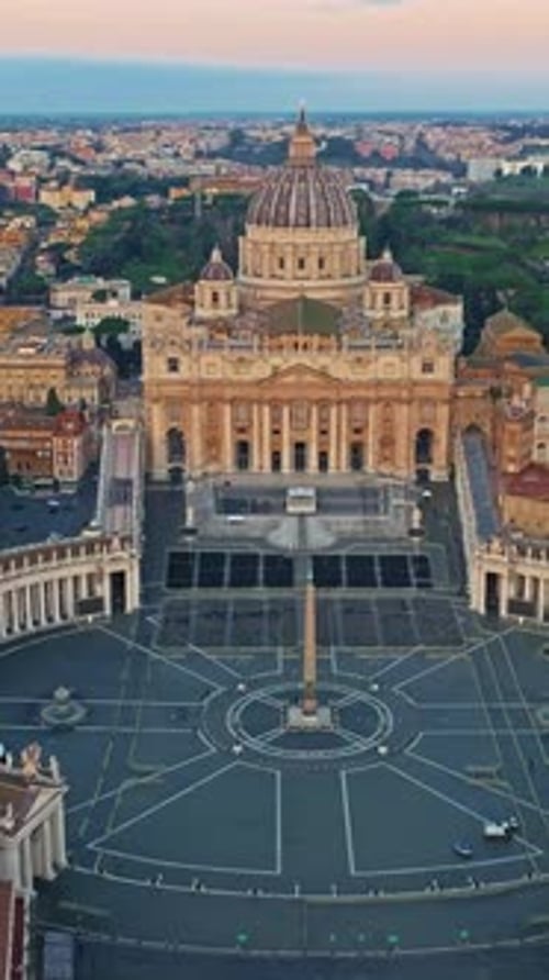 Aerial Shot of the Vatican City State in Rome Italy Drone View of Saint Peter Basilica in Vatican