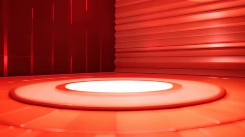 Futuristic Virtual Studio Background with Glowing Red Stage