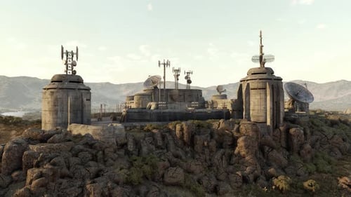 Ein futuristischer Militärbasisbunker in einer Science-Fiction-Umgebung