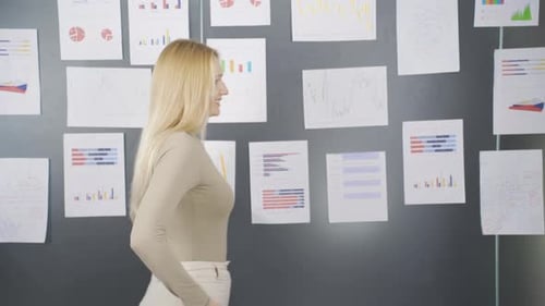 Businesswoman Analyzing Data on Charts in the Workplace