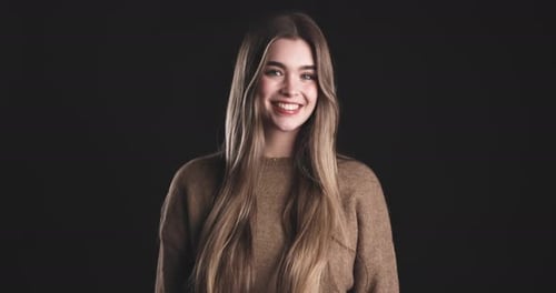 Smiling Woman Portrait on Black Background