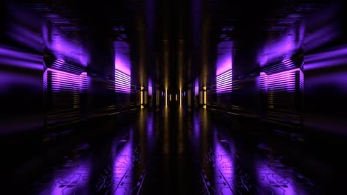 Purple And Yellow Alien Cyber Track With Neon Lights Background VJ Loop In 4K