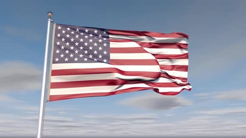 Realistic American Flag Waving Against Blue Sky Animation