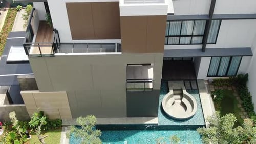 Backyard Swimming Pool Drone View House, Luxury House Backyard Aerial View