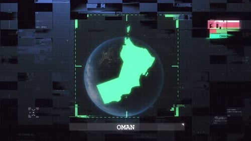 Futuristic Glitch UI Reveals Oman Country Map