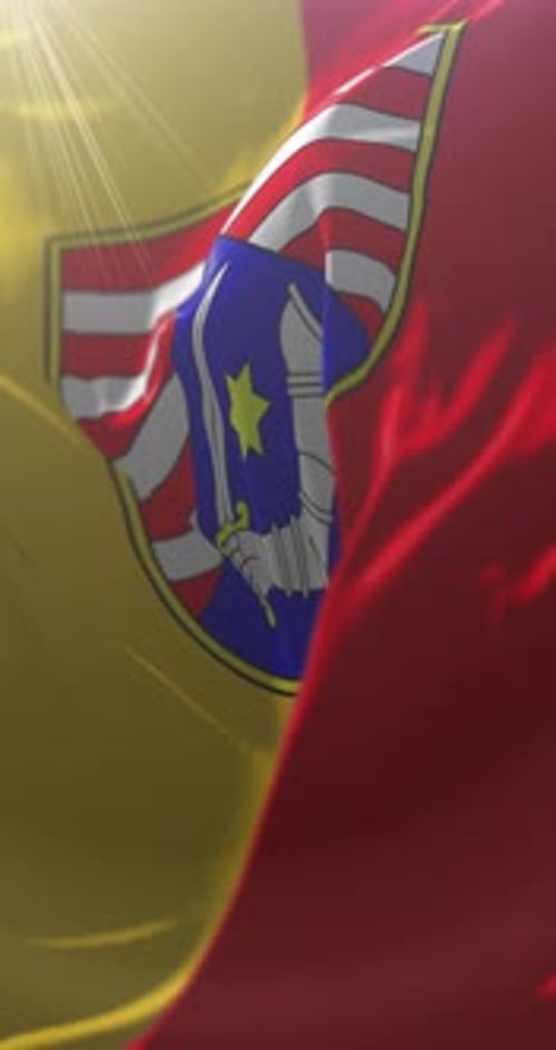 Realistic Waving Flag with Heraldic Crest in Sunlight Animation