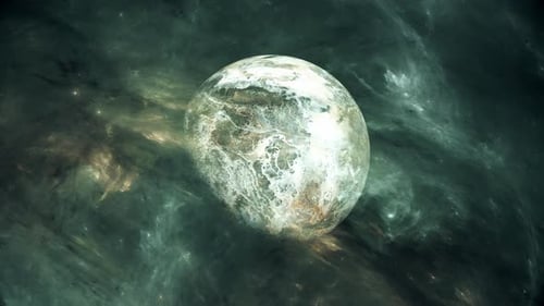 Abstract Rotating Planet in Galactic Nebula Background