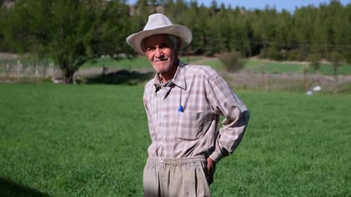 Elderly Man in a Green Rural Field