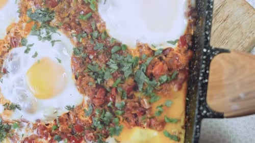 Close-up of Shakshuka in Pan