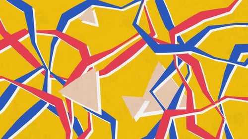 Abstrakte Komposition bestehend aus chaotisch verstreuten animierten geometrischen Elementen