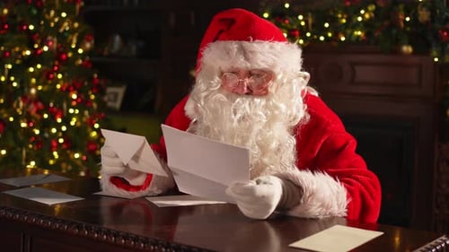 Santa Reading Letters in Festive Holiday Setting