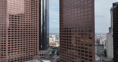 Los Angeles Downtown Fly LA By Drone Skyscrapers Cityscape at Sunny Day Los Angeles CA USA June 1