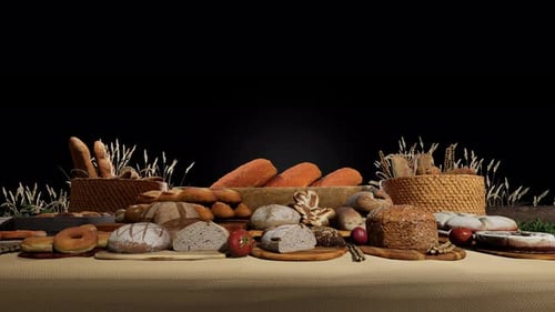 Animated Collection of Fresh Baked Breads and Rustic Pastries