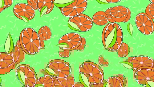 Seamless Loop of Cartoon Oranges and Leaves Pattern