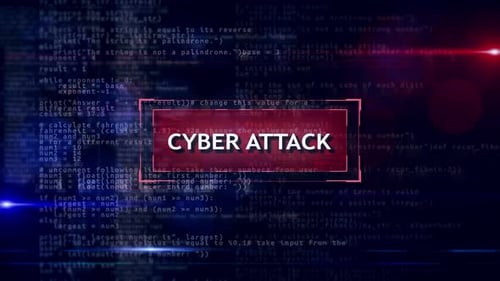 Futuristic Cyber Attack Alert Title with Animated Digital Code