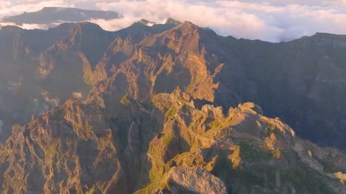 Stunning aerial view of mountain range during golden hour