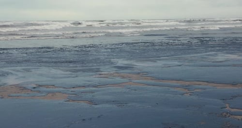 Beach and Sea are Polluted with Oil Beach Oil Spill Impact Ecological Problem