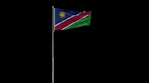 Waving Flag of Namibia on a Flagpole