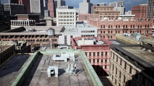 Aerial View of Urban Rooftops Showcasing Historical Architecture in a Busy City