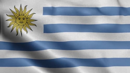 Uruguay National Flag Waving in Realistic Fabric Motion