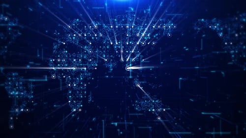 Digital World Map Global Network Technology Background Loop
