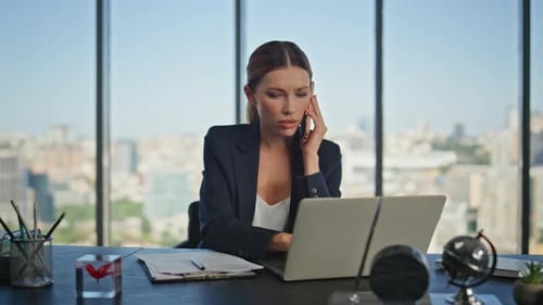 Successful Lawyer Consulting Mobile Phone in Office Busy Sales Manager Calling